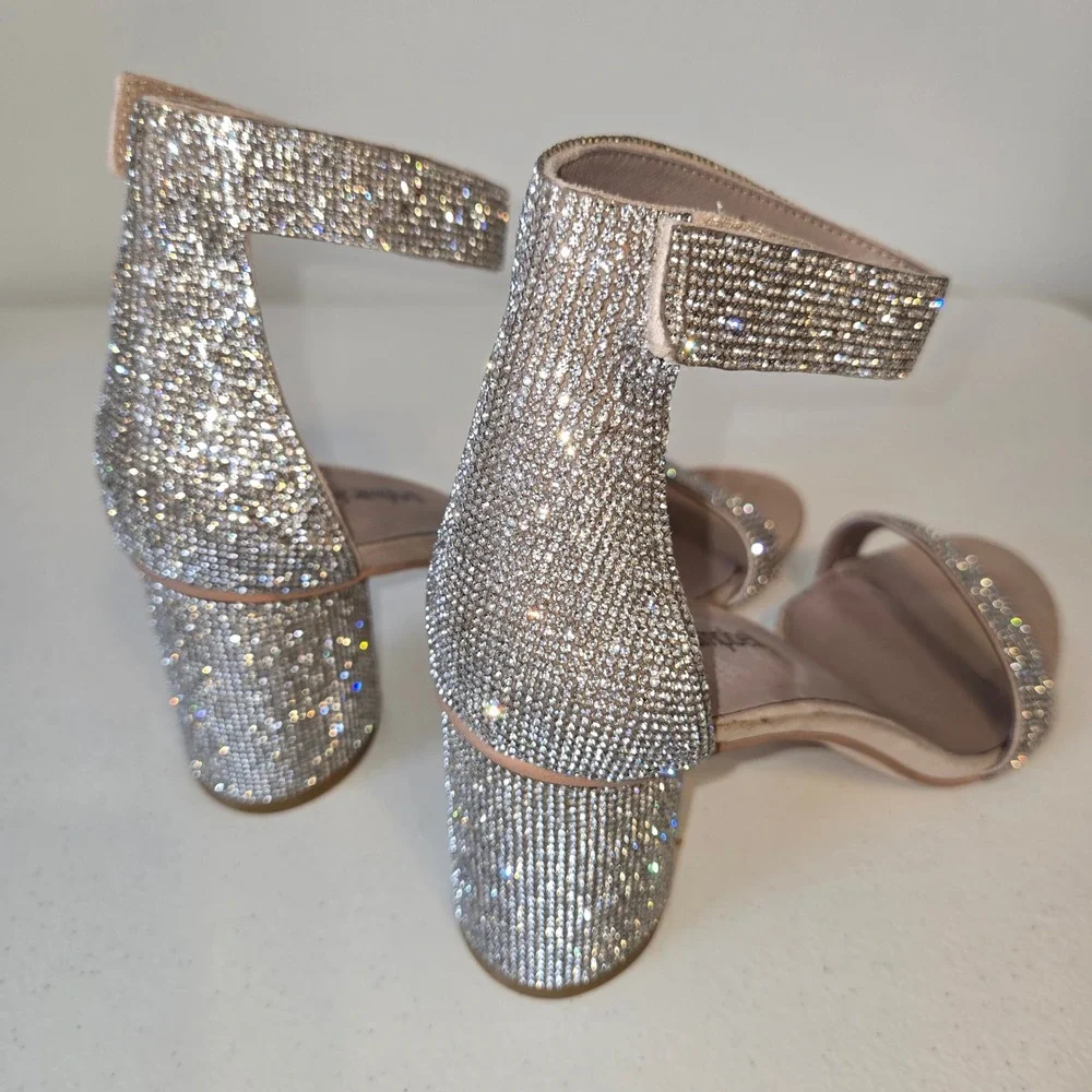 Jeffrey Campbell Laura Crystal Embellished Block Heeled Open Toe Sandal Size 7.5